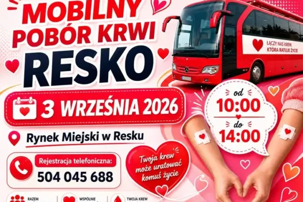 Mobilny punkt poboru krwi w Resku – 3 września na Rynku Miejskim