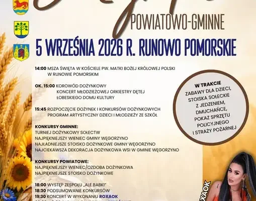 Dożynki Powiatowo-Gminne w Runowie Pomorskim już w tę sobotę!