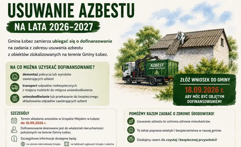 Gmina Łobez ogłasza nabór wniosków na dofinansowanie usuwania azbestu