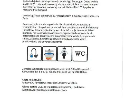 Tucze: przekroczone normy żelaza i manganu w wodzie z wodociągu