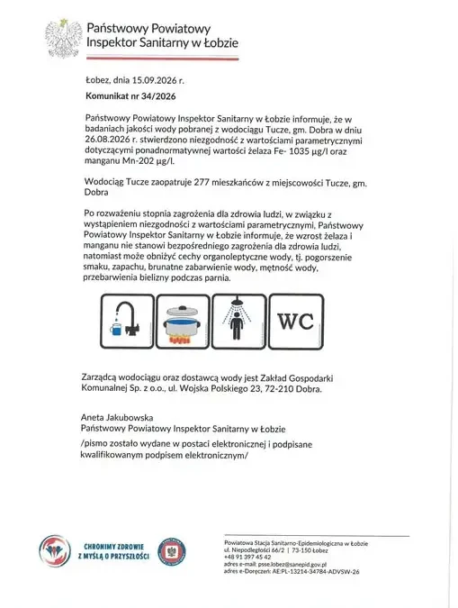 Tucze: przekroczone normy żelaza i manganu w wodzie z wodociągu
