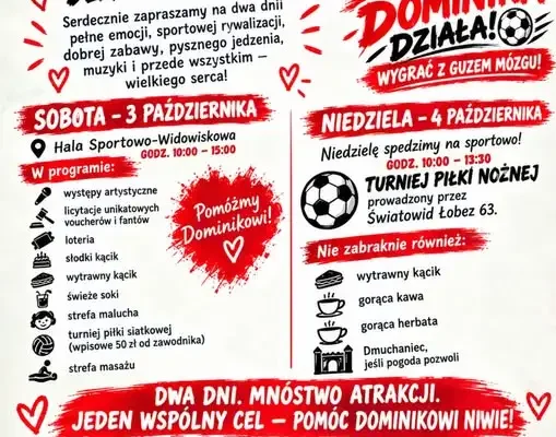 Weekendowy Festyn Charytatywny w Łobzie – pomóż Dominikowi Niwie