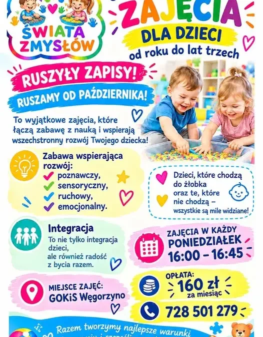 Ogólnorozwojowe zajęcia dla najmłodszych w Węgorzynie – pierwsze spotkanie bezpłatne