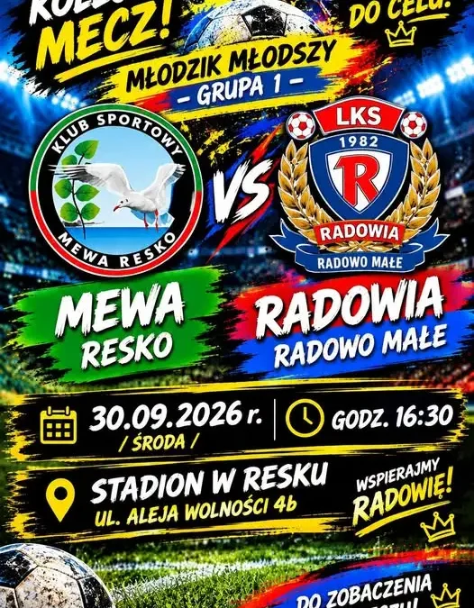 Mewa Resko kontra Radowia Radowo Małe – młodzicy młodsi zagrają w środę