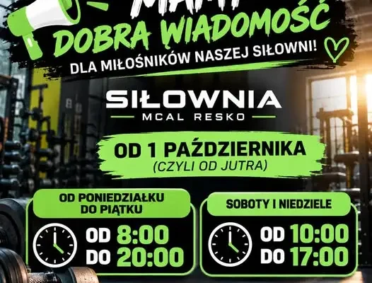 Siłownia MCAL Resko wydłuża godziny otwarcia od 1 października