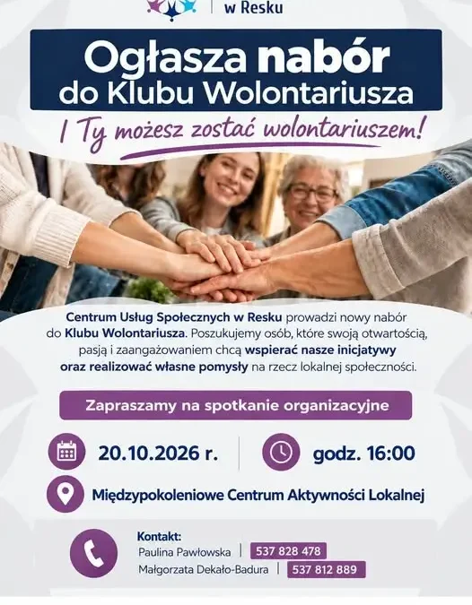 Resko: Rusza Klub Wolontariusza – spotkanie organizacyjne już 20 października